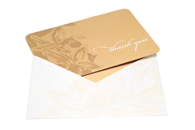 Gold thank you card with white envelope | Kelly Chandler Consulting