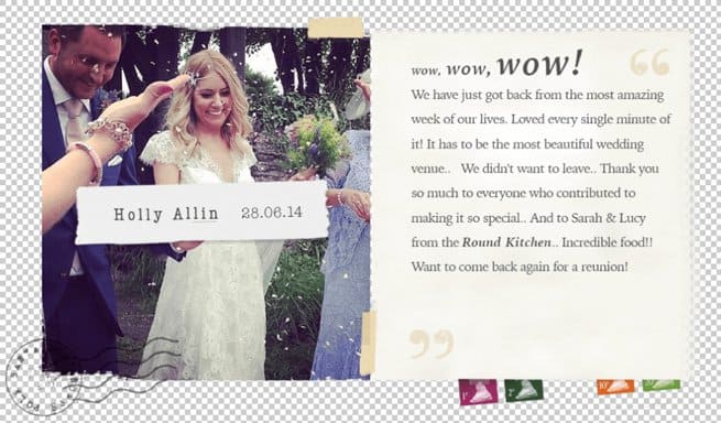 Wedding client testimonial on a designed postcard | Kelly Chandler Consulting