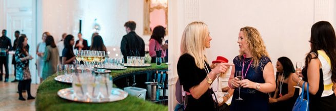 Images of champagne on a bar ladies talking | Kelly Chandler Consulting