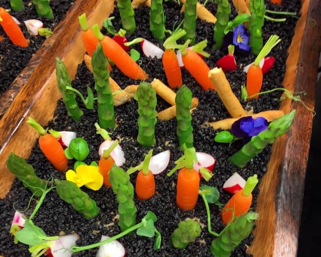 Decorative planted vegetables for a wedding breakfast serving suggestion | Kelly Chandler Consulting