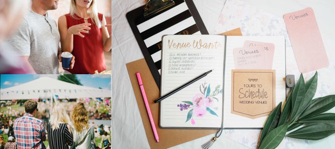 Wedding journal and couple viewing a wedding venue | Kelly Chandler Consulting