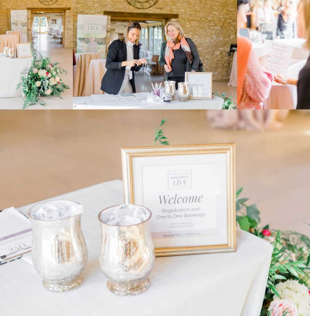 Arrivals welcome table at Wedding Spaces Going Places Live