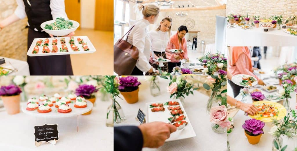 Canapes with goats cheese black pepper and  salmon buffet style lunch