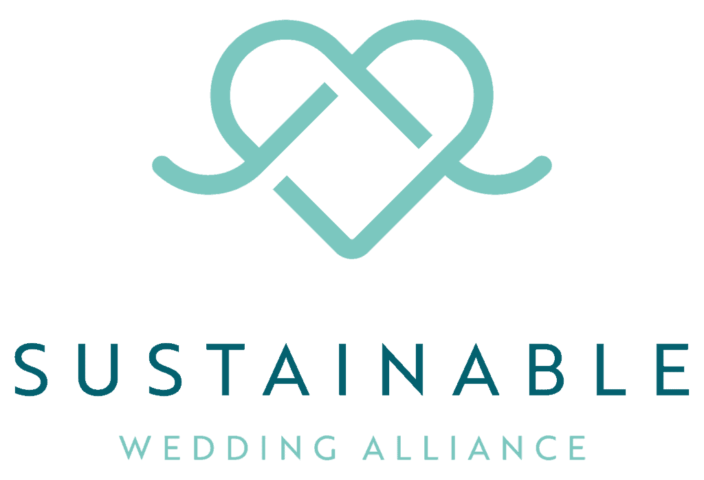 Sustainable Wedding Alliance logo with heart-shaped design in teal and dark blue.