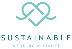 Sustainable Wedding Alliance logo with heart-shaped design in teal and dark blue.